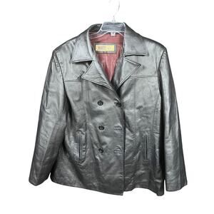 Prestige Leather Jacket Women XL Black Double Breasted Blazer Coat Classic Style